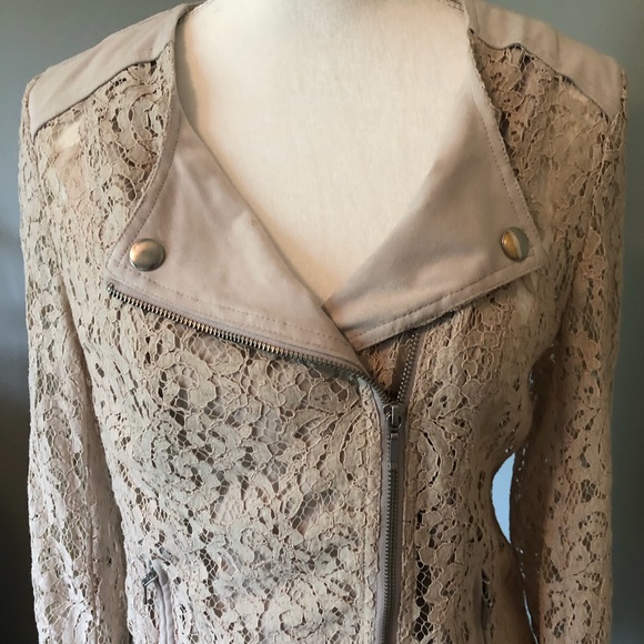 INC. Brand Light ivory lace & faux suede biker jacket - Picture 2 of 12